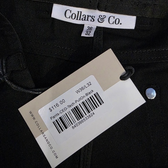 Collars & Co CEO Tech Mens Size 36 x 32 Black Stretch Pull On Pants - Picture 3 of 7